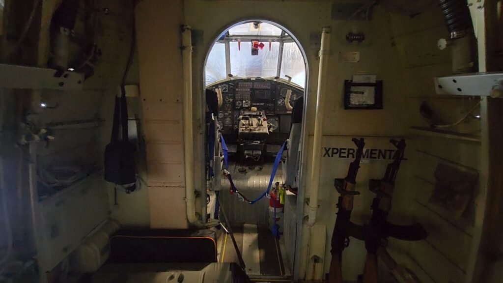 Looking out through the windshield of an Antonov Biplane at the Commemorative Air Force - Southern California Wing.